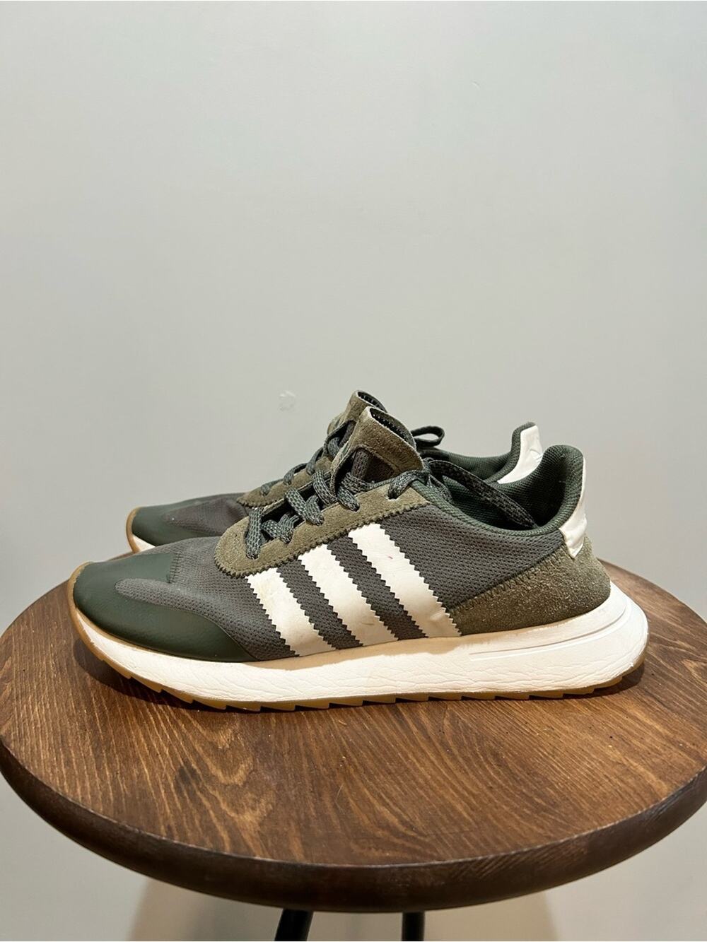 adidas Dark Green and White Three-Stripe Low-Top Sneakers